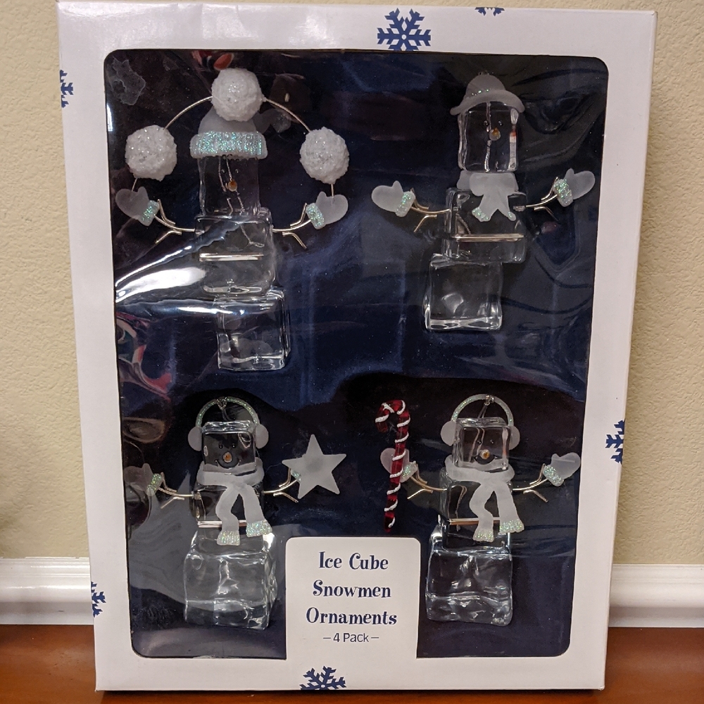 Ice Cube Snowman Ornaments Brand New in Box Vintage Set HTF